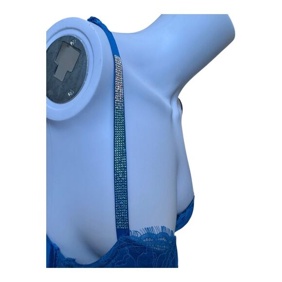 32B Victoria's Secret Bombshell Add-2-Cups Push-Up Bra blue lace shine straps - Picture 7 of 10